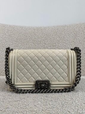 Authentic Pre-Owned Chanel Boy Bag Cream Caviar Ruthenium Hardware Medium